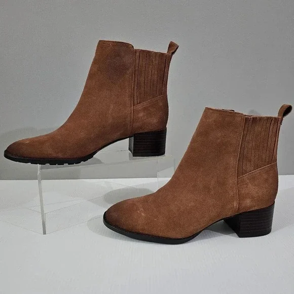 Sam Edelman Kaiti Zip Ankle Boot Womens 7.5 Brown Suede Western Low Heel NEW - Picture 2 of 12